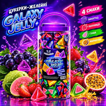 Желейні цукерки Galaxy Jelly 160 шт &ndash; фруктові желейки асорті, виноград, полуниця, гуава, маракуя galaxy фото