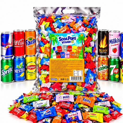 Цукерки SodaPops Vitamin C зі смаками Coca-Cola, Pepsi, Fanta, Sprite, Red Bull, асорті, 1 кг (1000 г) SP-1 фото