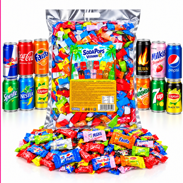 Цукерки SodaPops Vitamin C зі смаками Coca-Cola, Pepsi, Fanta, Sprite, Red Bull, асорті, (500г) SP-2 фото